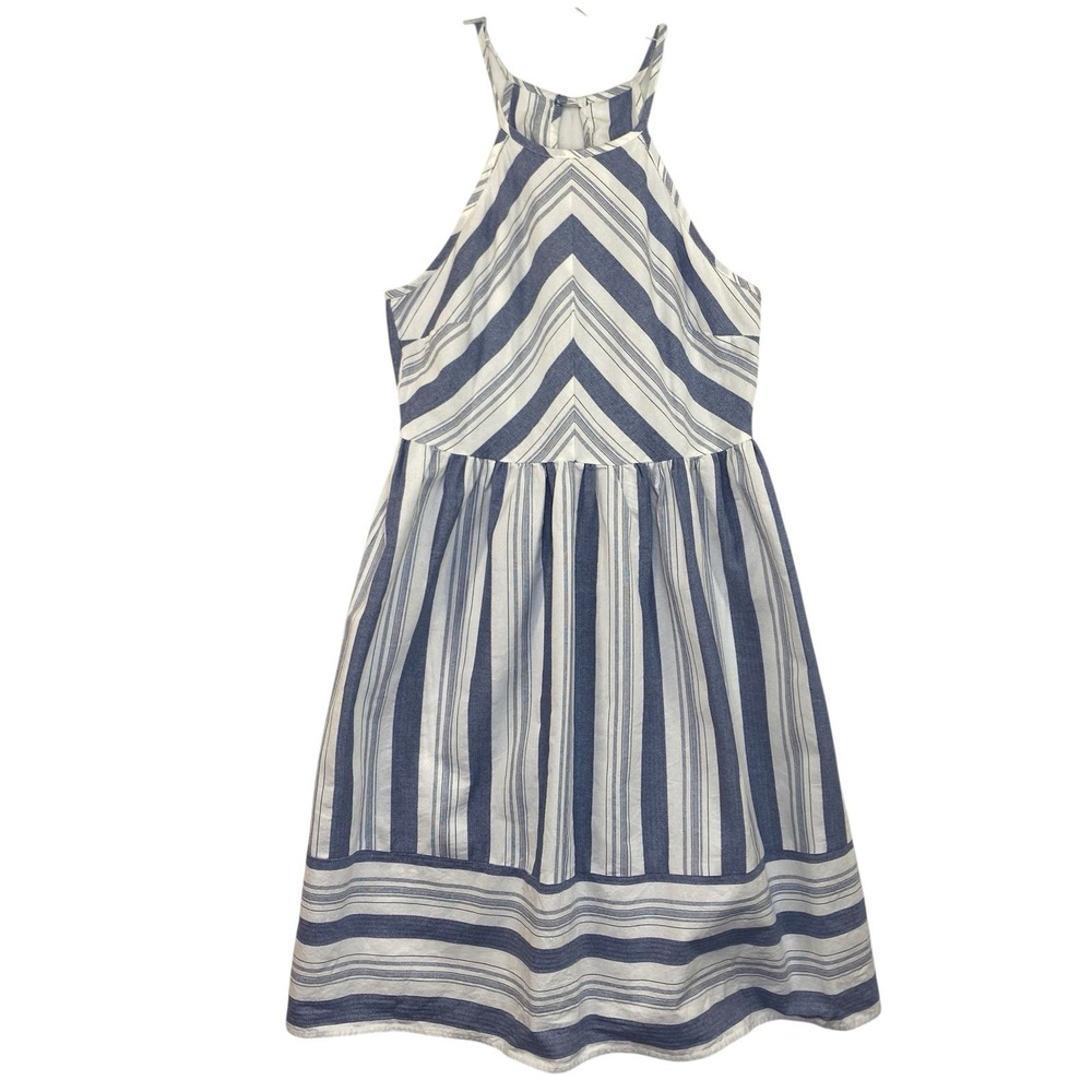 Bailey Blue Halter Midi Dress L Sundress Striped Coastal Preppy Nautical